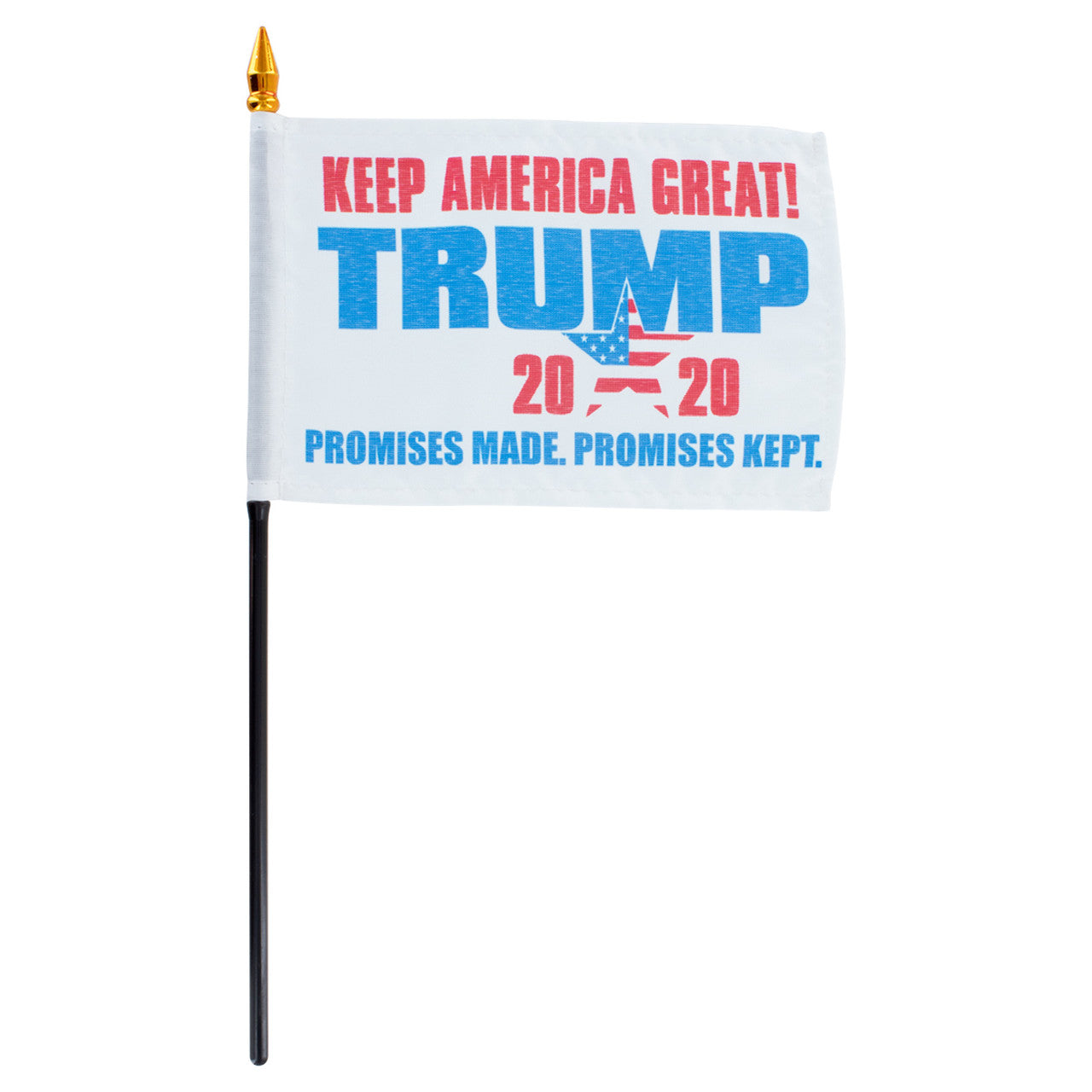 Small flag with 'Keep America Great! Trump 2020' text on a white background