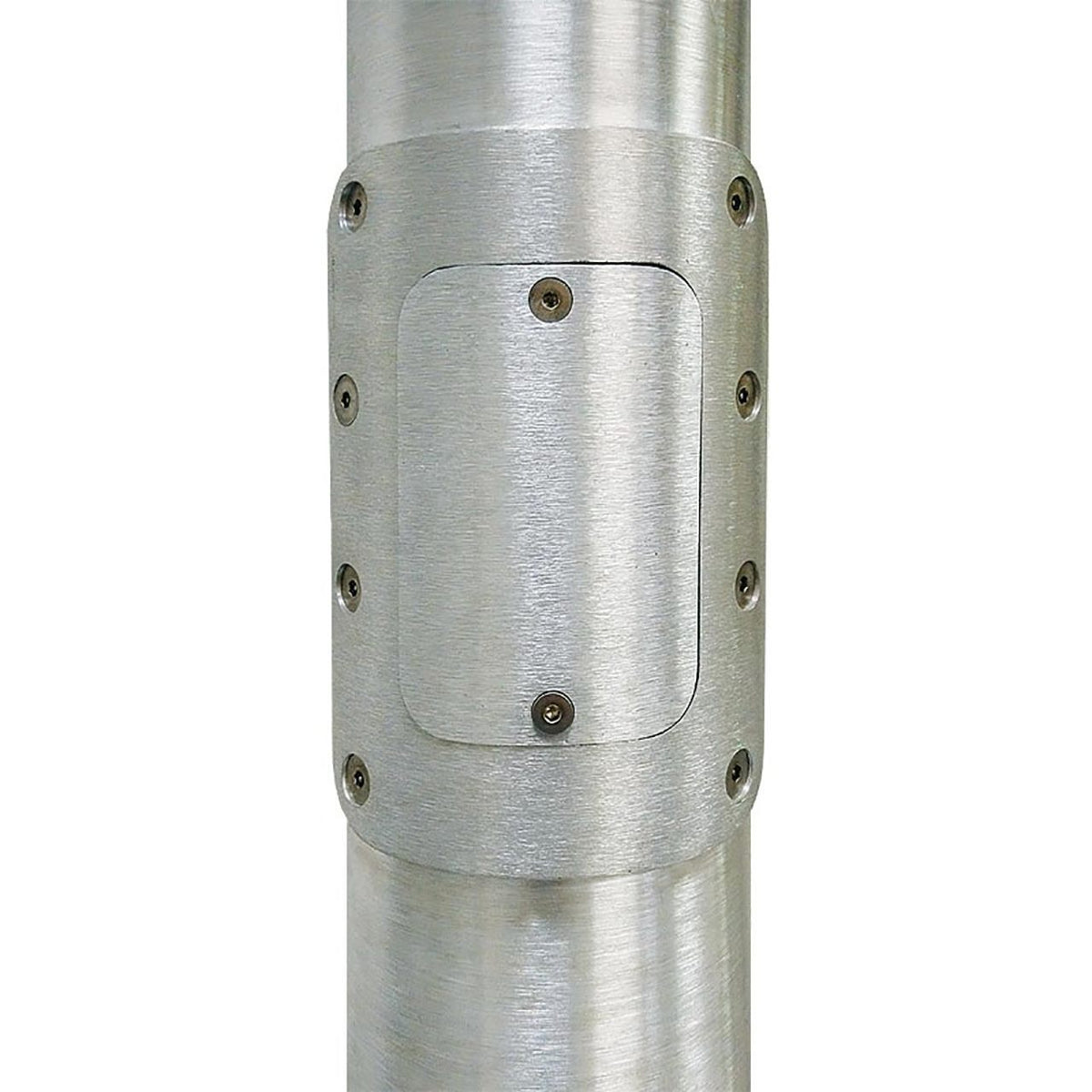 Back of a flagpole and the plate over an internal halyard