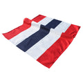 Red, white, and blue patriotic bunting on a white background