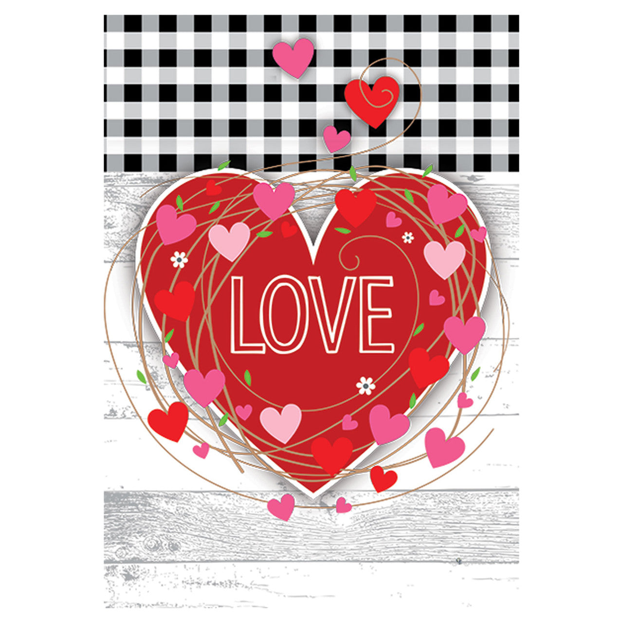 Valentine's Day Garden Flag - Gingham Hearts - 12in x 18in