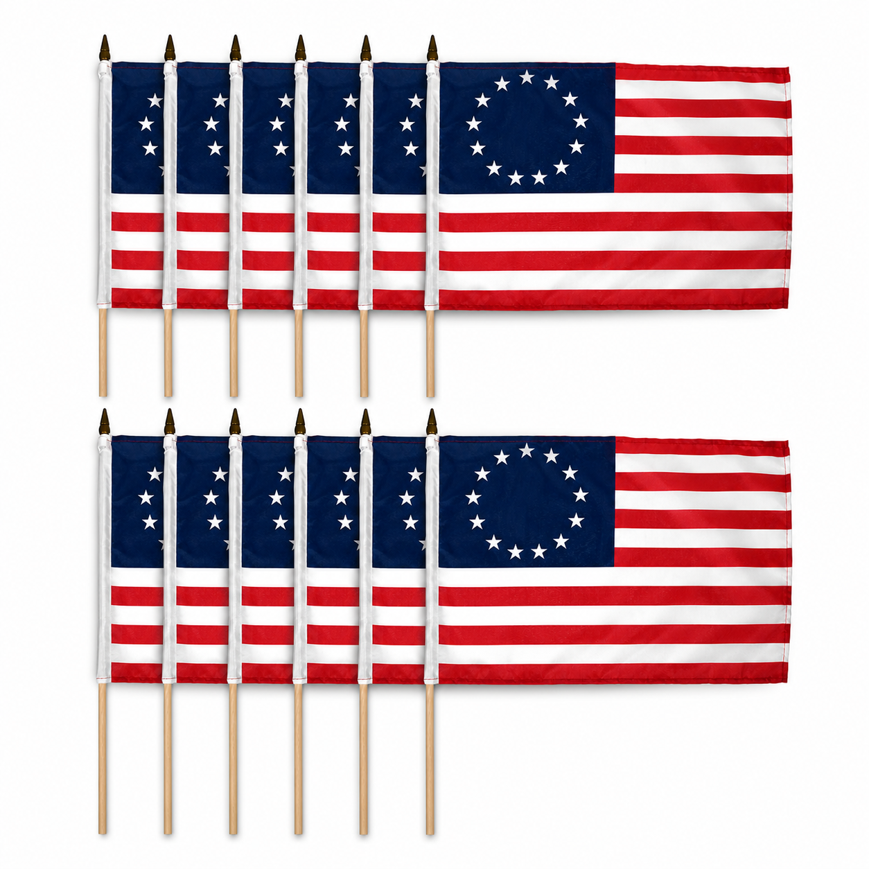 Betsy Ross Stick Flag 12"x18" - 12 PK