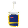 Hanging Aruba flag with star emblem on a white background