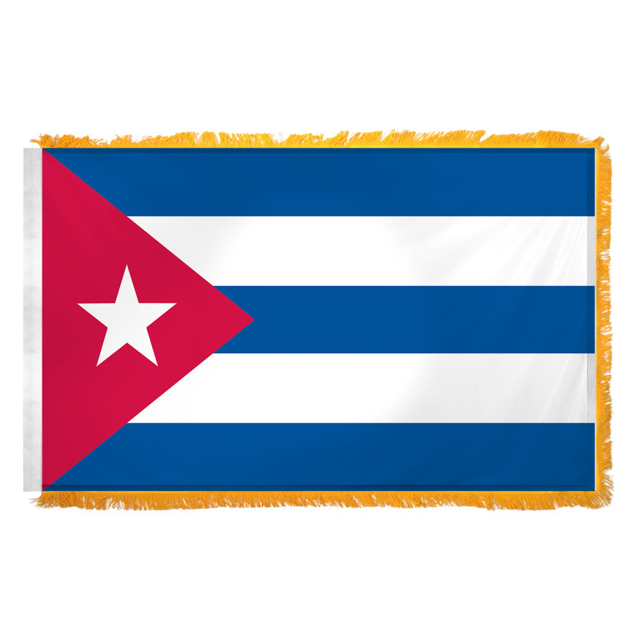 Flag of Cuba with a red triangle and white star on a blue and white background