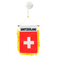 Small flag of Switzerland with yellow fringe on a white background