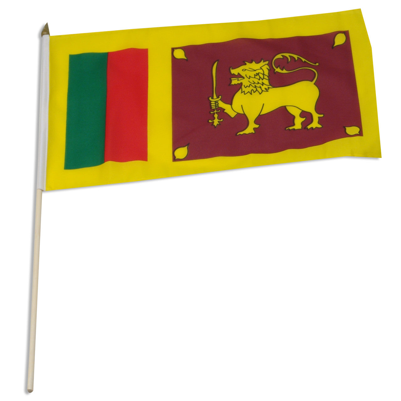 Flag of Sri Lanka with a lion emblem on a yellow background