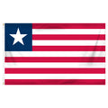Flag of Liberia with blue square and white star and 6 red stripes and 5 white stripes.
