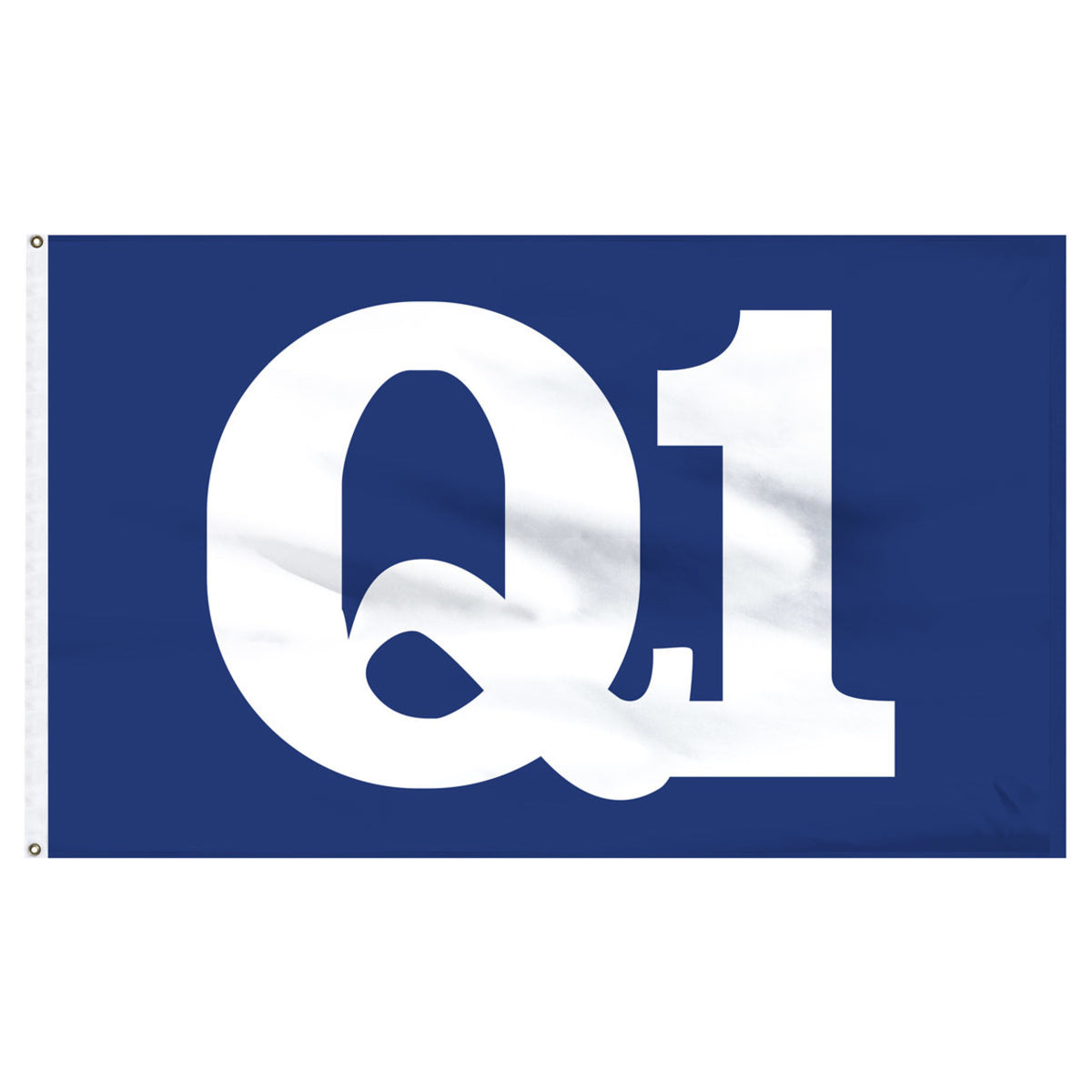 Flag with 'Q1' logo on a blue background