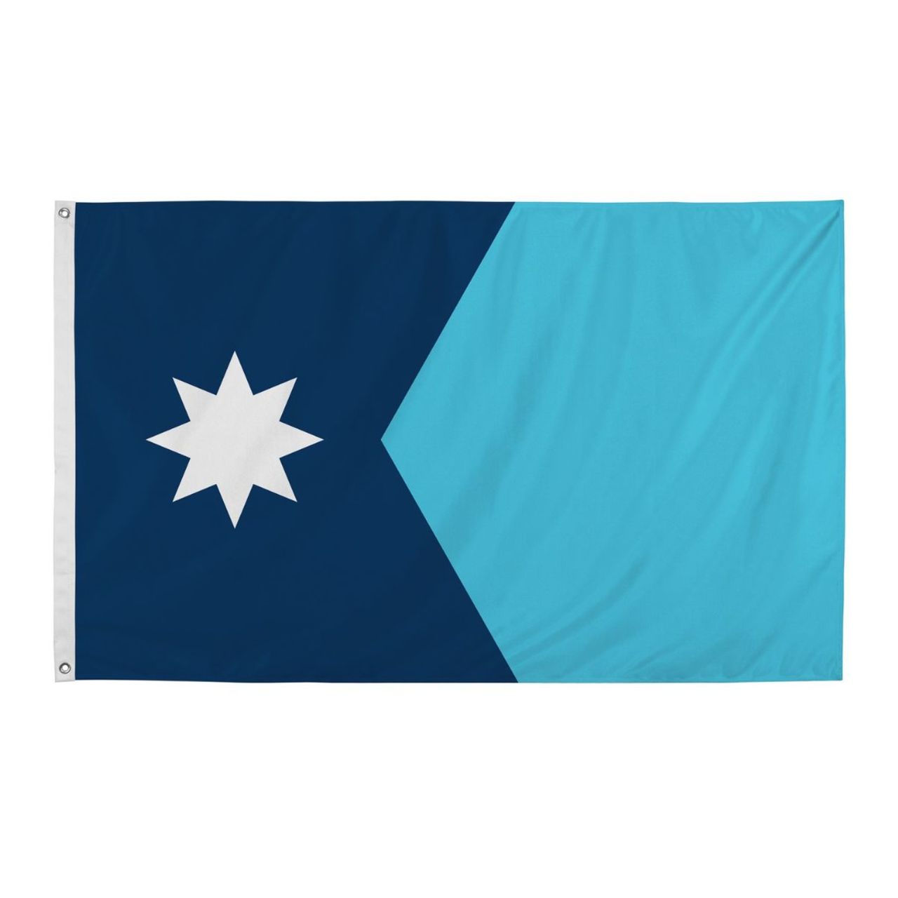 Minnesota state flag with a white star on a blue and turquoise background