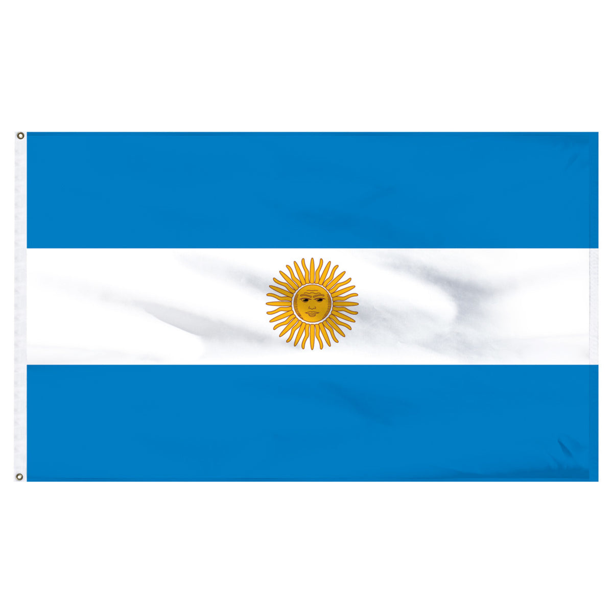Flag of Argentina with a yellow sun in the center on a white background