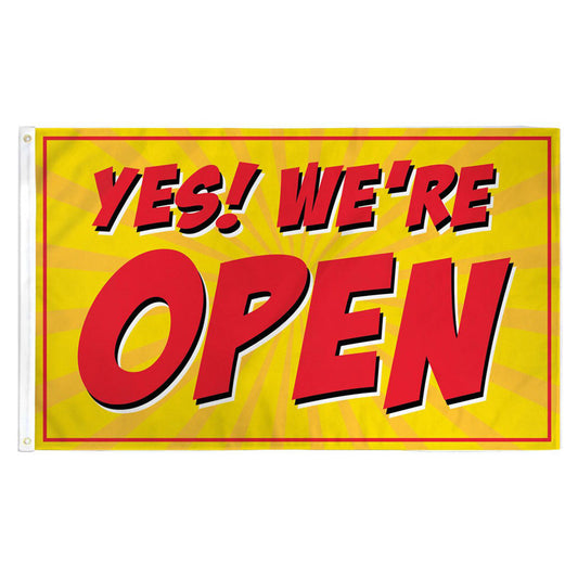 Yes We're Open Flag - Red - 3ft x 5ft Printed Polyester