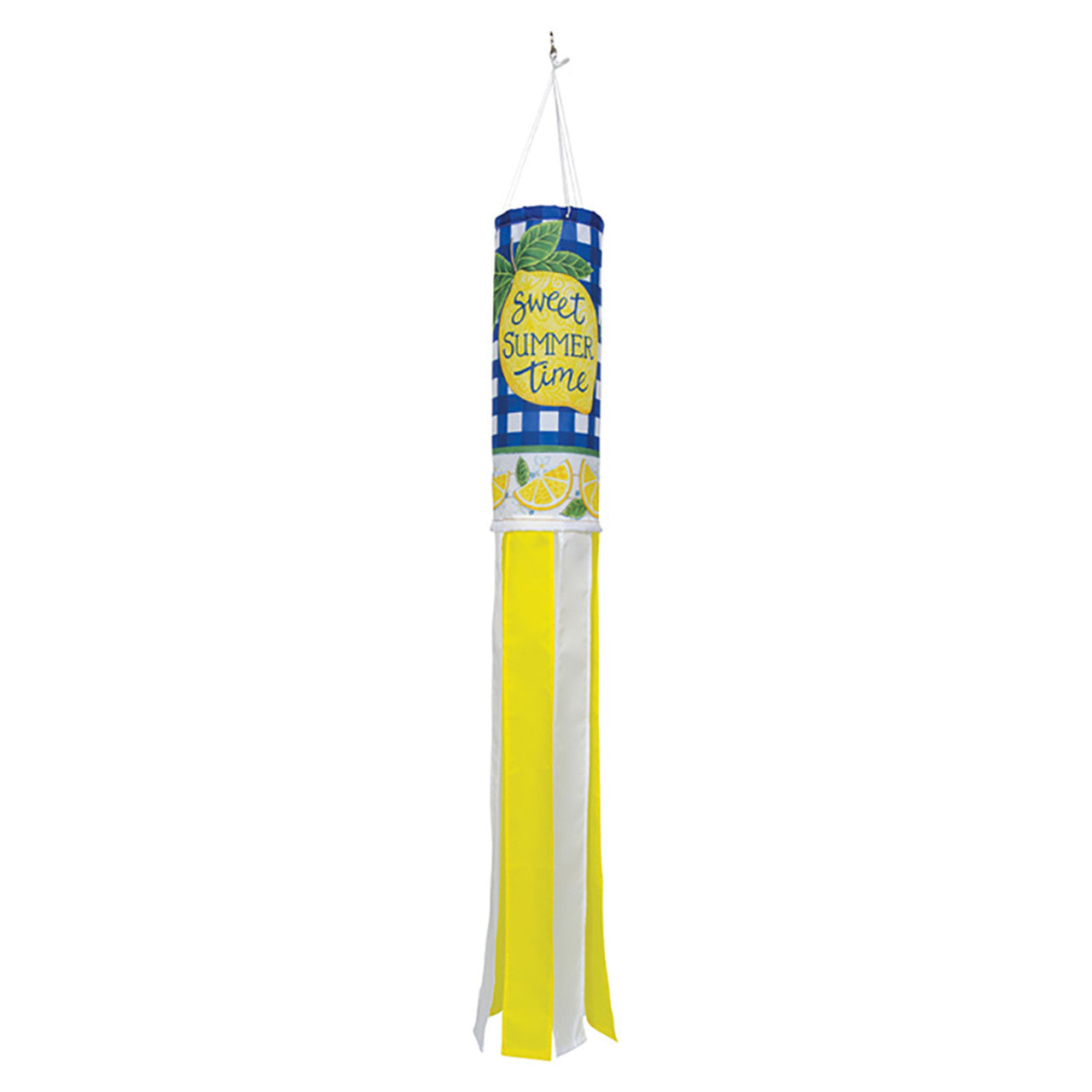 Decorative windsock with lemon design and 'Sweet Summer Time' text on a white background