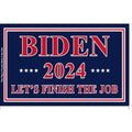 Political campaign flag for Biden 2024 with red, white, and blue colors on a navy background.