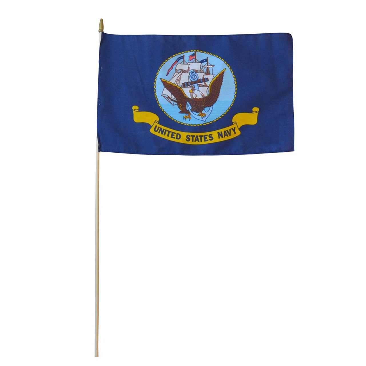 Valley Forge Polycotton 12" x 18" US Military Navy Stick Flag - Mounted on 30" Wooden Stick - Made in USA