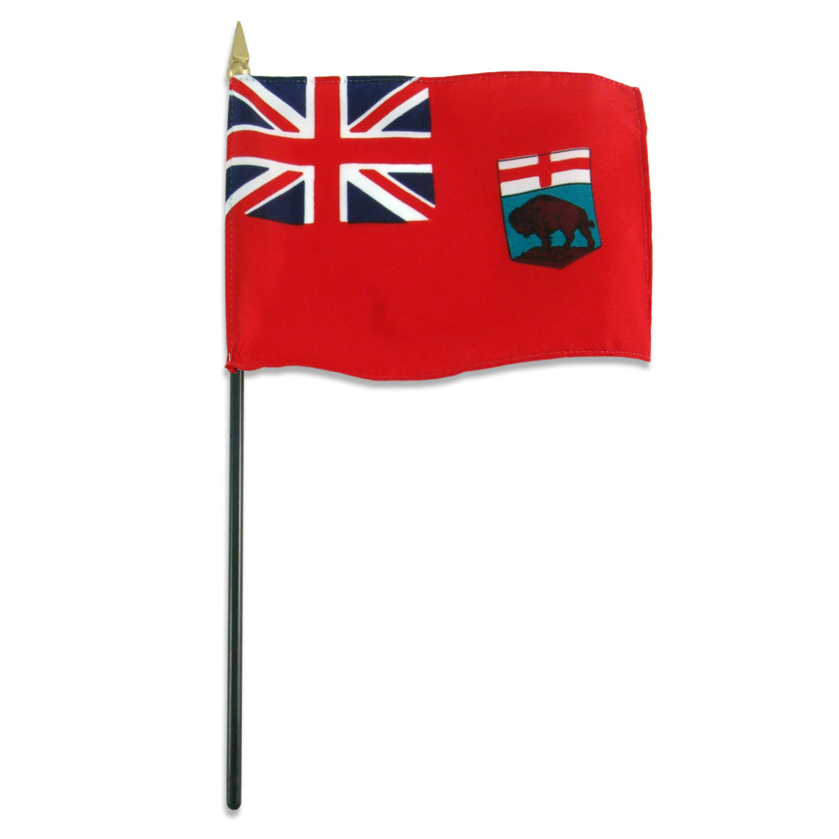 Manitoba flag with Union Jack and bear emblem on a red background