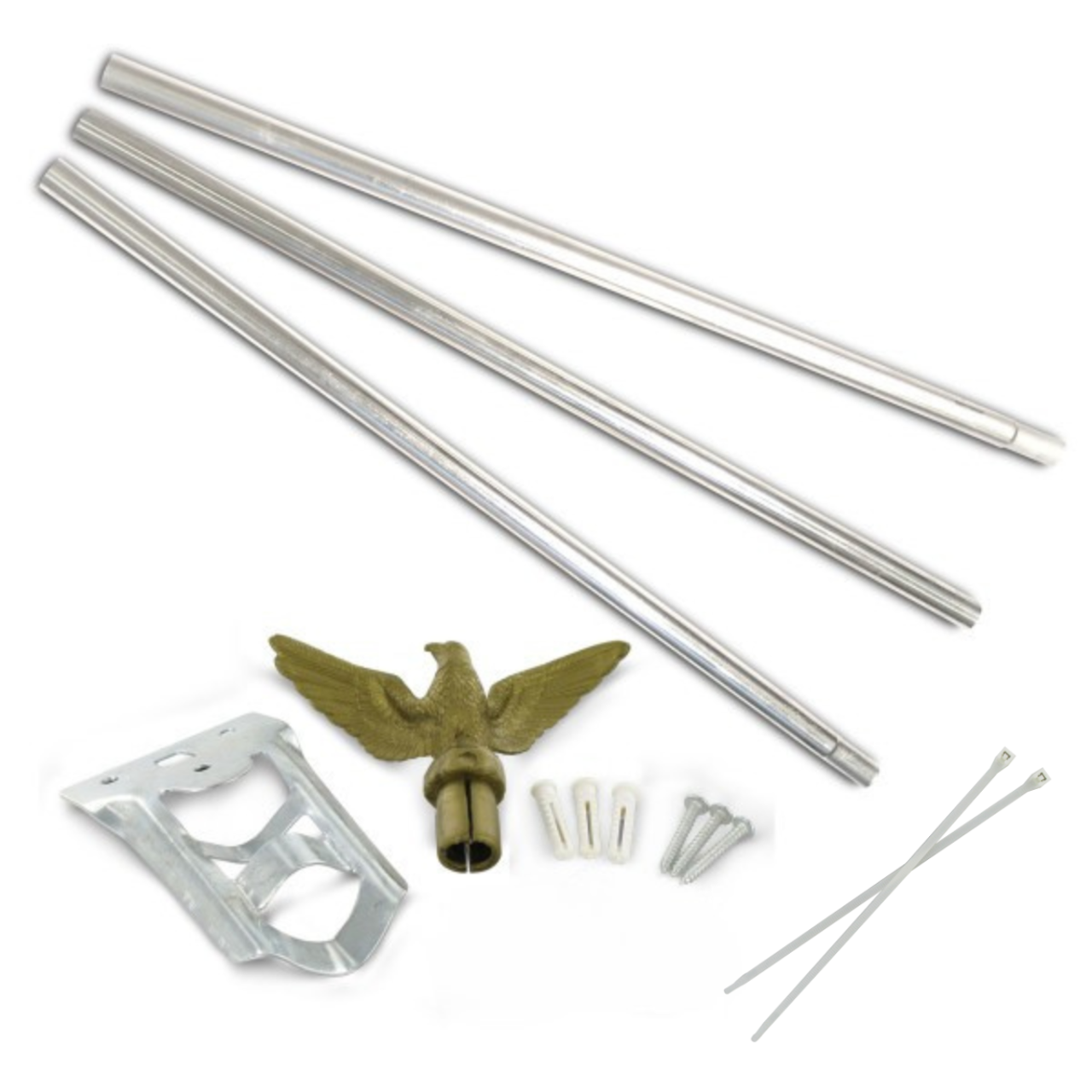 Outdoor Wall Mounted Residential American Flagpole Kit - 3ft x 5ft Flag with Ties