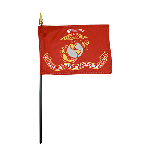 US Marine Corps 8 x 12 inch Nylon Stick Flag Mounted on 18" Staff - Minimum of 12