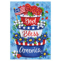 Decorative flag with patriotic elements and flowers on a blue background