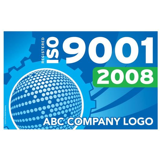 ISO 9001 2008 certification logo with a globe design on a blue background.