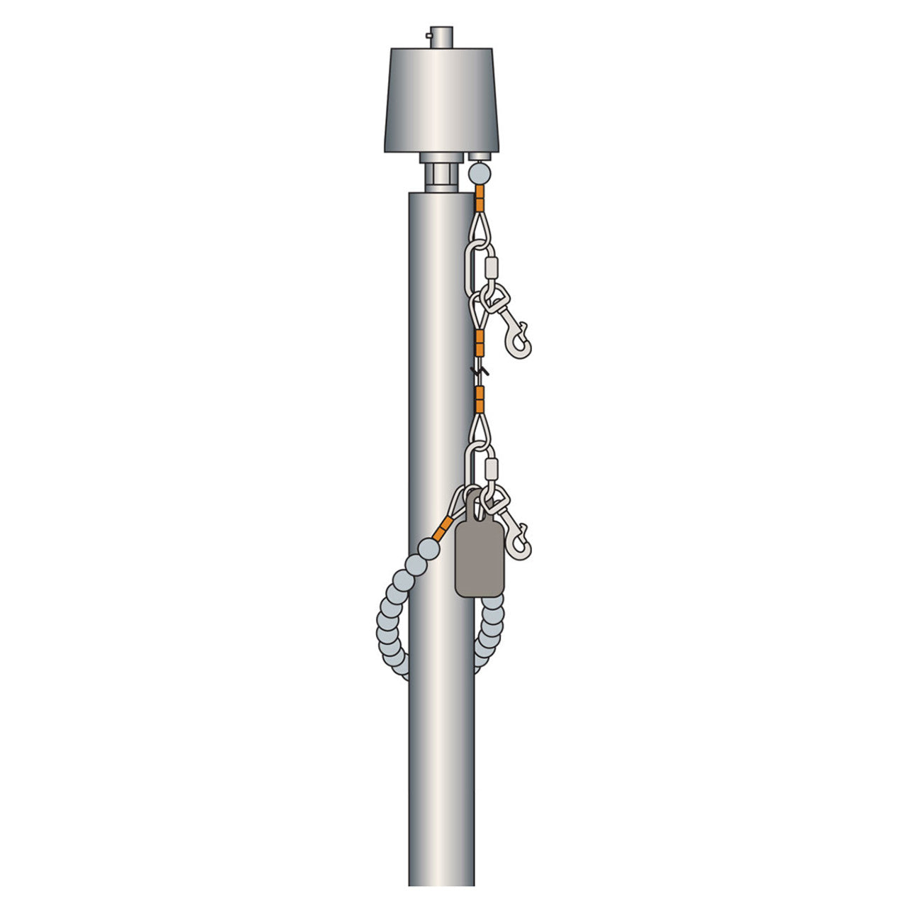 ECH30IH Hurricane Internal Halyard Series with M-Winch 30ft 2 Sections Commercial Flagpole - .250in Wall Thickness - 6in Butt Diameter