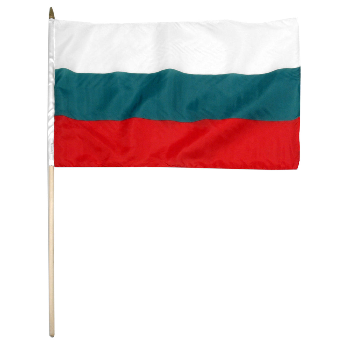 Bulgarian flag with white, green, and red stripes on a white background