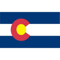  State of Colorado flag featuring the iconic blue and white horizontal stripes with the red 'C' and golden yellow disk design.