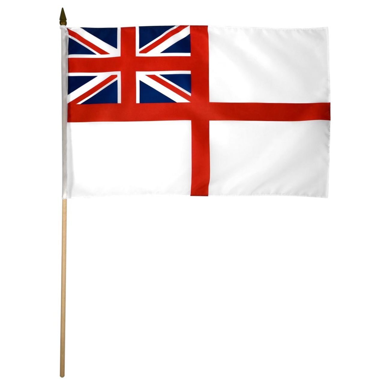 Flag with Union Jack design on a white background for the UK Royal Navy flag