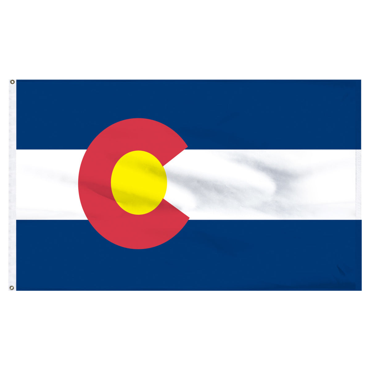 Flag of Colorado with blue, white, and red design on a white background