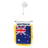 Small hanging flag with Australia text and Union Jack design on a white background