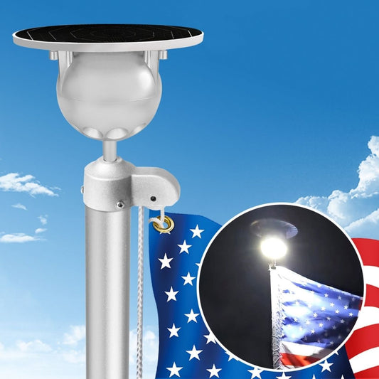 Information graphic on a solar flagpole ball light set