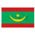Mauritania flag with red and green horizontal stripes and a yellow star and crescent moon in the center.