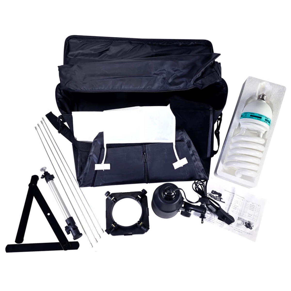 Black soft box kit on a white background
