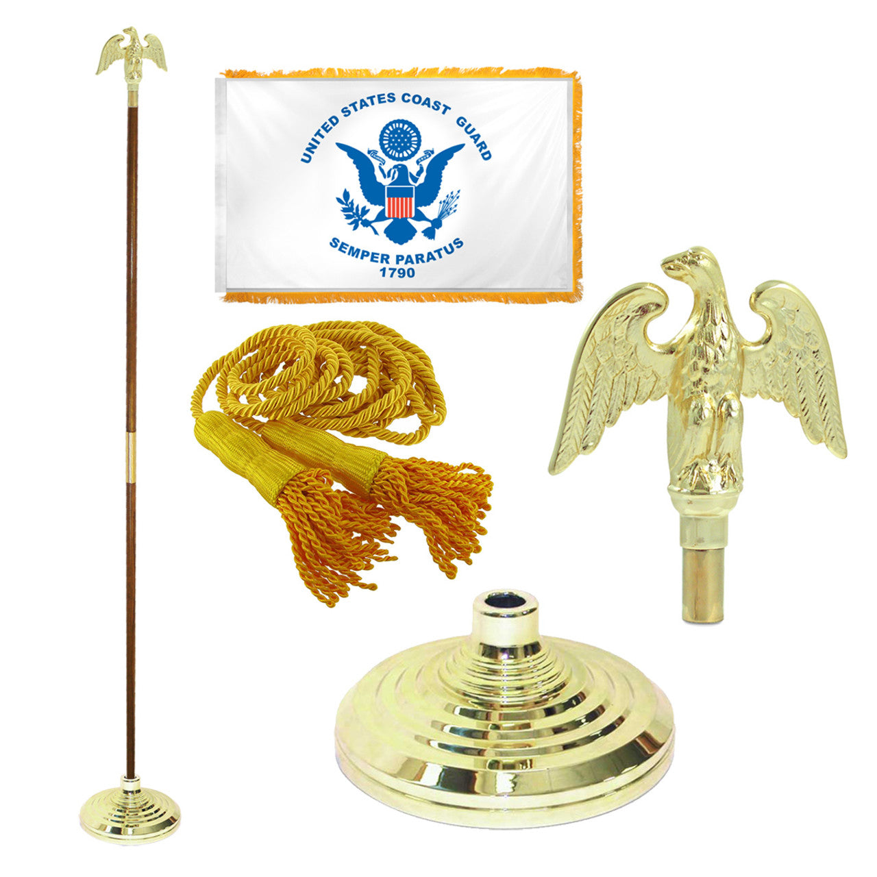 Super Tough Indoor Flagpole Kit with Nylon 4' x 6' Coast Guard Flag