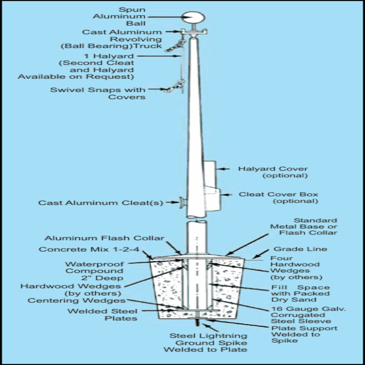 ECL30 Atlas Series 30ft Commercial Flagpole - .188in Wall Thickness - 5in Butt Diameter