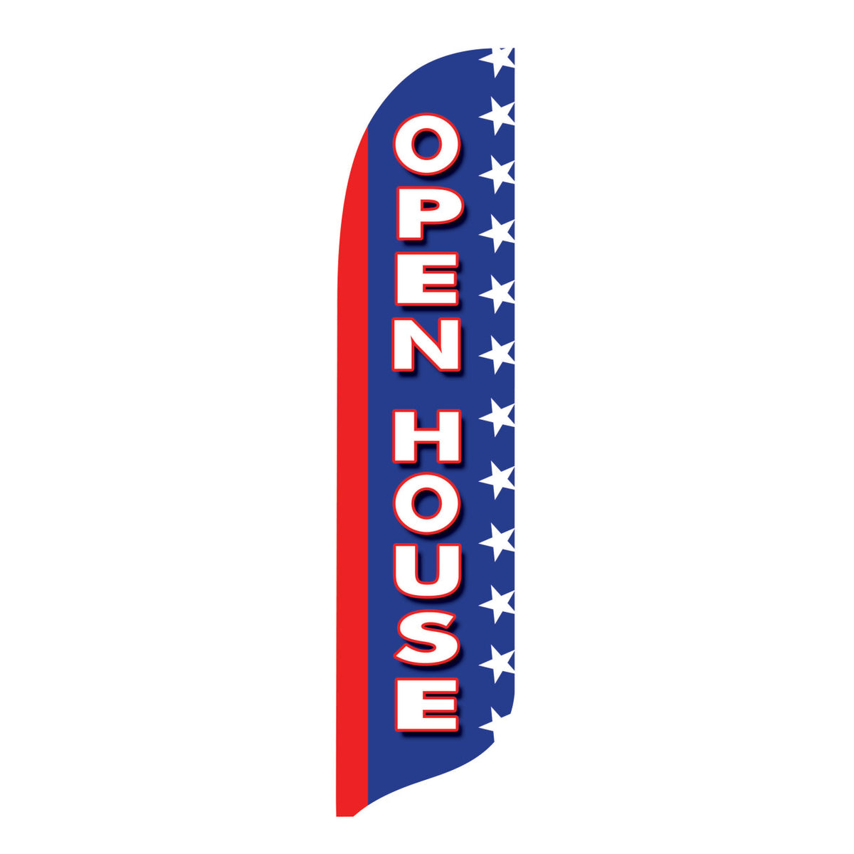Swooper flag with 'Open House' text on a white background