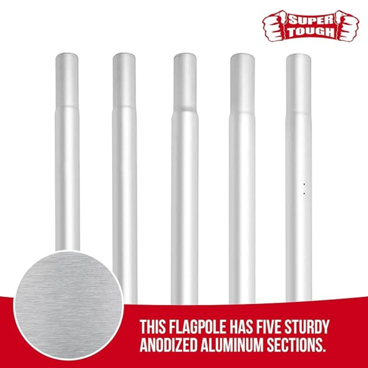 Super Tough 20ft Aluminum Sectional Residential Flagpole Kit - Silver