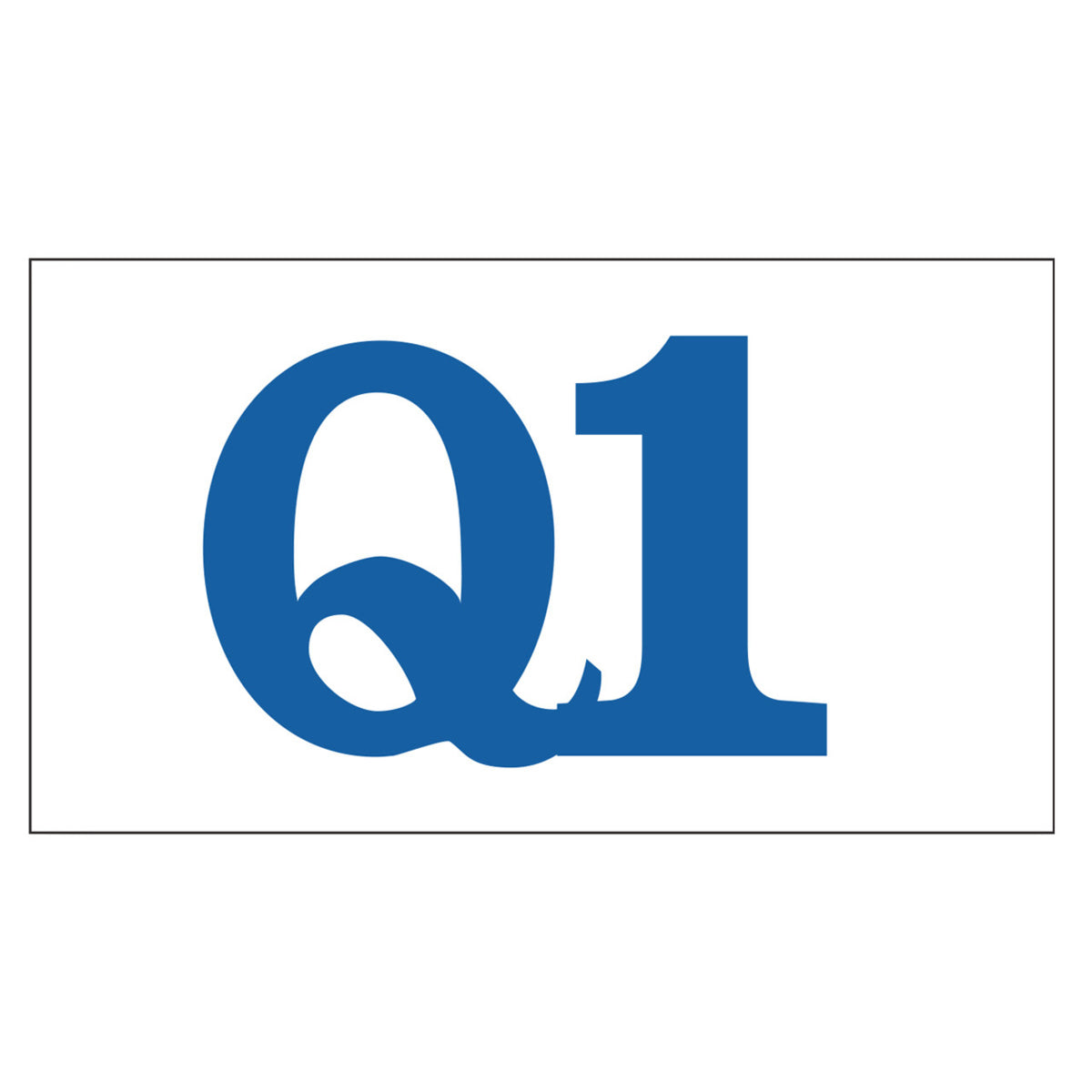 A white flag with the blue text 'Q1' printed in the center.