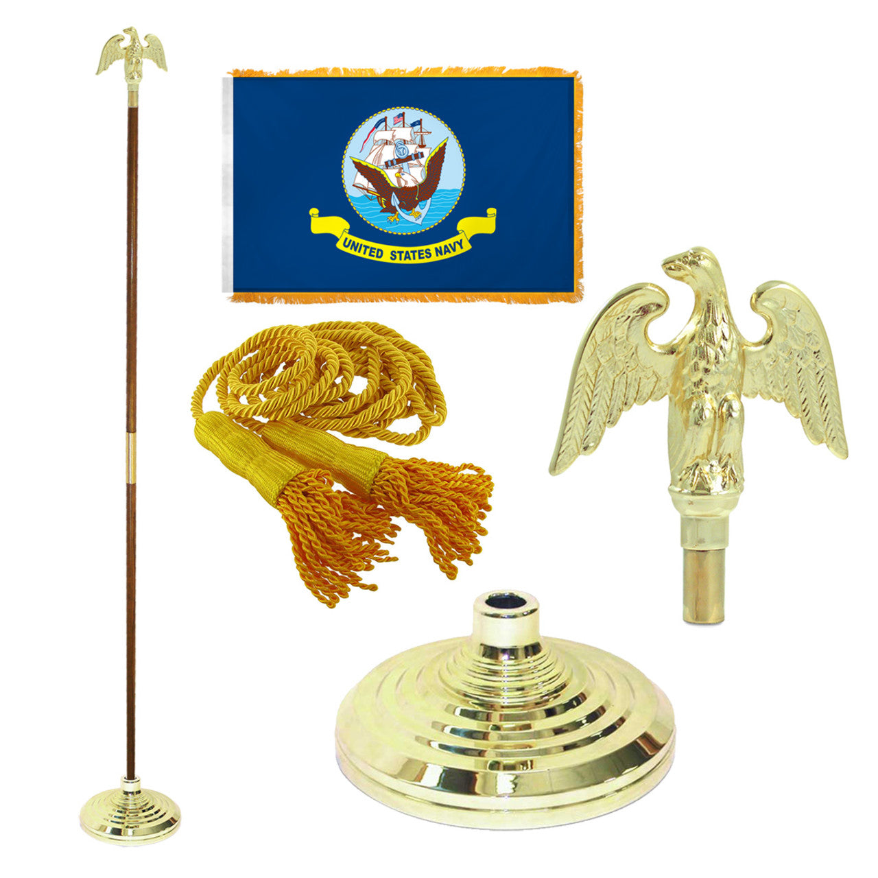 Super Tough Indoor Flagpole Kit with Nylon 3' x 5' Navy Flag