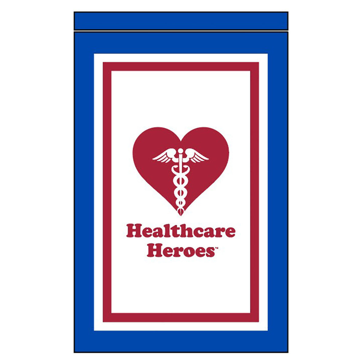 Flag with a red heart and 'Healthcare Heroes' text on a white background