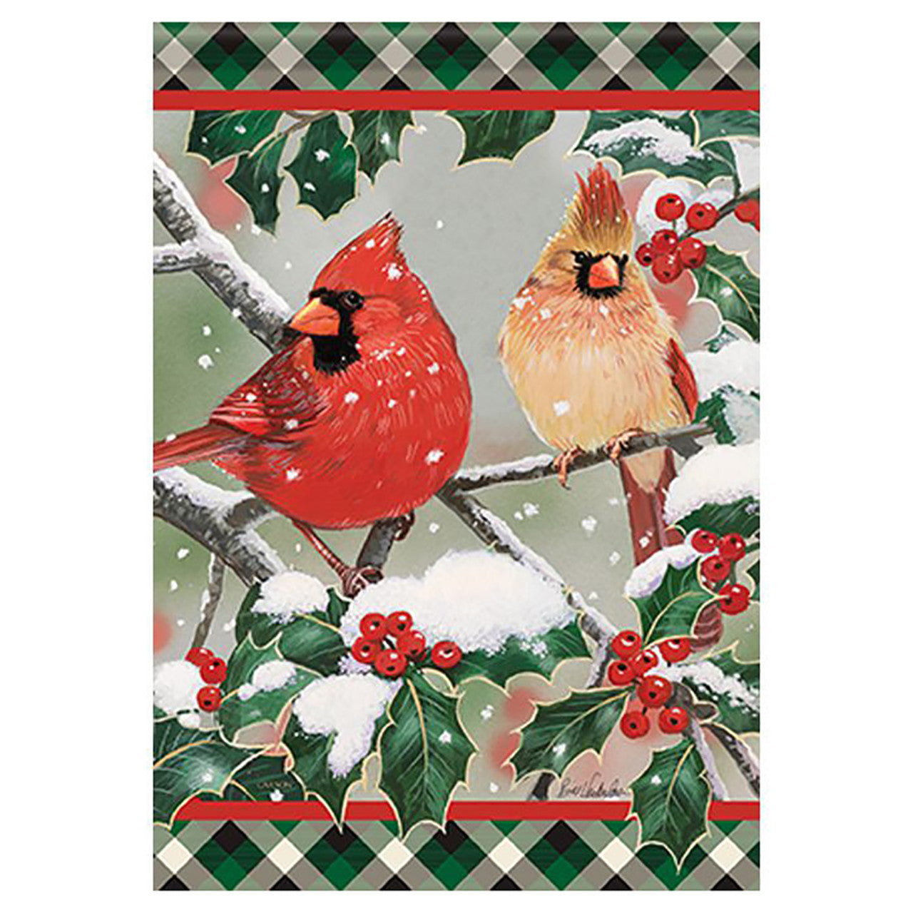 Carson Christmas Garden Flag - Cardinals in Holly