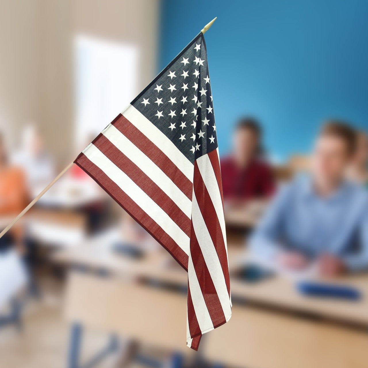 Valley Forge 2ft x 3ft Polyester Classroom American Flag with 48" Black Wood Staff and Spear Tip