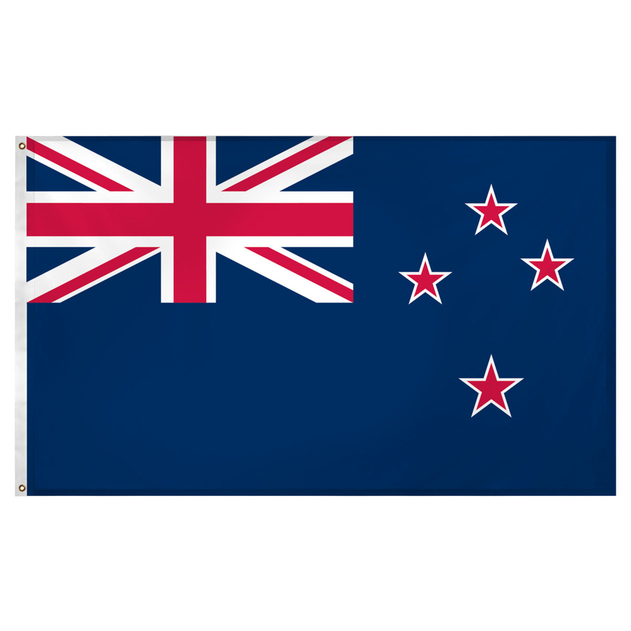 Blue flag of New Zealand with Union Jack and four red stars outlined in white