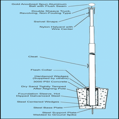 Ground Set Diminishing Section Steel 90ft Flagpole