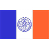 New York city flag with blue, white, and orange sections featuring a central emblem.
