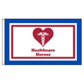 Flag with a red heart and caduceus symbol, labeled 'Healthcare Heroes', on a white background.
