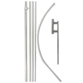 Set of metal components including a curved rod, straight bars, and a latch on a white background