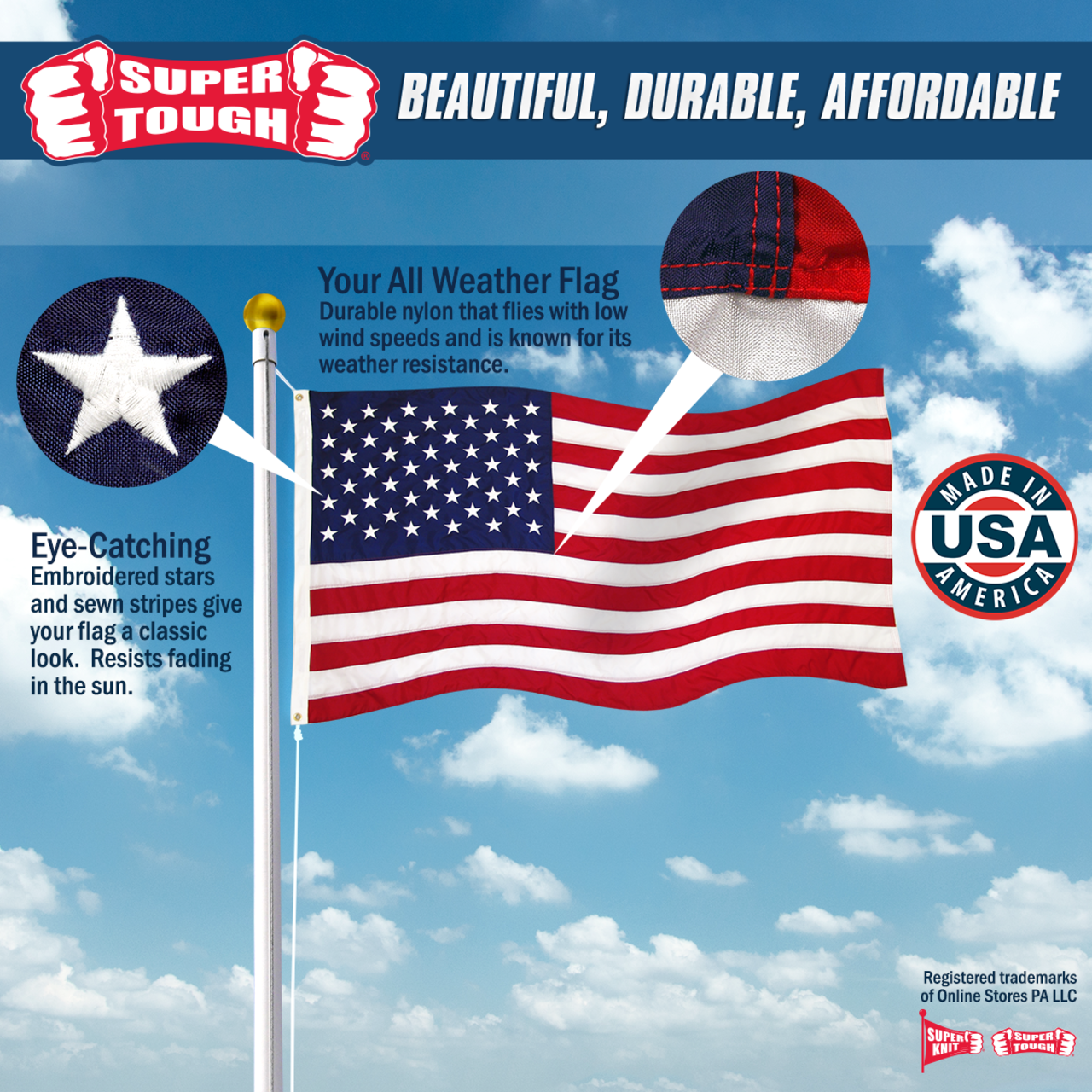 Super Tough 25ft x 40ft Nylon American Flag