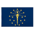 State of Indiana flag featuring the gold torch, nineteen gold stars, and the 'Indiana' text on a solid blue field.