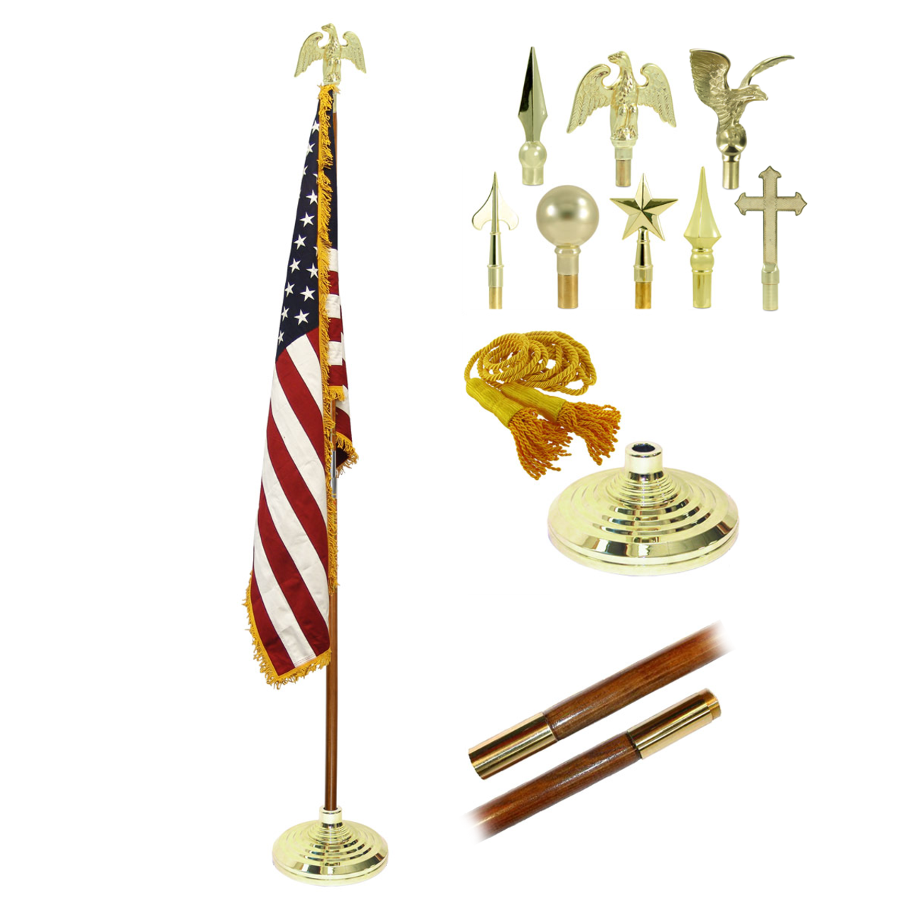 Super Tough Indoor Flagpole Kit with Nylon 3ft x 5ft American Flag