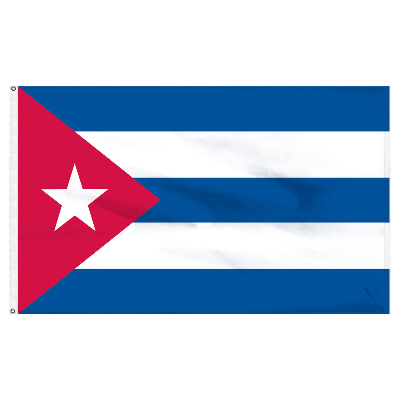 Flag of Cuba with a red triangle and white star on a blue and white background