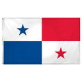 Flag of Panama with one blue block, one red block and two white blocks one with a blue star and one with a red star. 